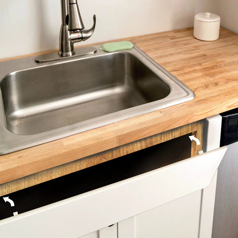 Kitchen cabinet with Two Pairs Plastic False Front Cabinet Clips For Attaching False Drawer Fronts To 3/4 Inch Face Frames And 5 Inch Drawer Openings Includes Screws Model R3307 installed