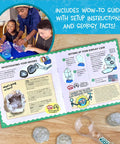Real Break Open Crystal Geodes Kit With Display Case And Bonus Goggles And Magnifying Glass Companion Audio Content STEM Toy For Kids 6 Plus To Dig Explore Collect And Show Off Their Geode Finds, guide page and geodes
