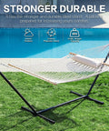 Double Rope Hammock With Stand Included, 12ft Heavy Duty Stand, 2 Person Traditional Cotton Rope Hammocks With Pillow