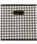 6-Pack Foldable Fabric Storage Bins featuring Fresh Houndstooth Pattern Reinforced Sides Closet Cubes for Nurseries and Kids Rooms White Black Non-Woven Material for Clothes and Toys, close-up view of bin with houndstooth design.