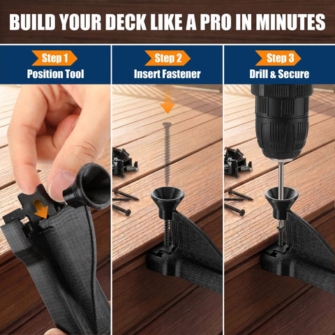 Heavy Duty Hidden Fastener Decking Tool Kit Packs Premium Stainless Steel Screws And Precision Drill Bits for easy deck installation steps.