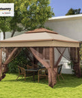 11x11 Pop Up Canopy Gazebo With Removable Screen Walls Instant Outdoor Shade Shelter For Backyard And Garden Portable Event Tent With Carry Bag Easy Setup Khaki shown installed in a backyard setting