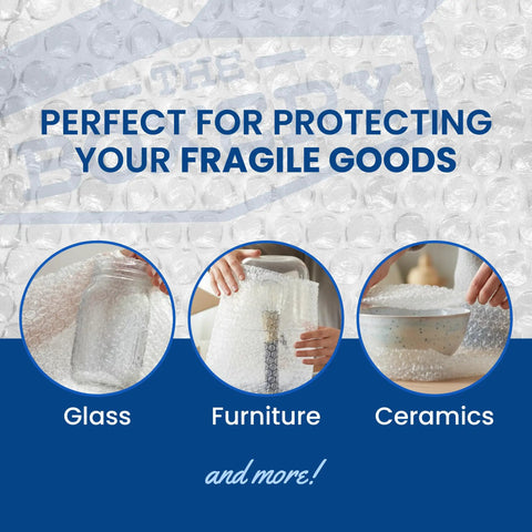 24 Inch By 65 Foot Bubble Roll With Half Inch Large Bubbles, Perforated Cushioning Wrap for fragile goods protection