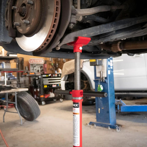 Short Underhoist Support Stand 1500 Lb Capacity Adjustable Height Range For Engine Swap And Suspension Work Fits Two Post Lifts Garage Wrenching Essential For Car Enthusiasts And Pro Mechanics stabilizing under vehicle.