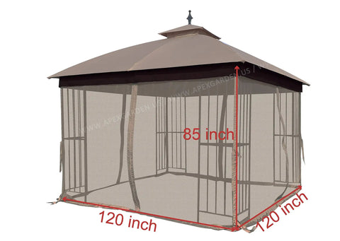 Universal 10x10 Gazebo Mosquito Netting Replacement Tan, netting only with tan fabric trim, zippers on each side