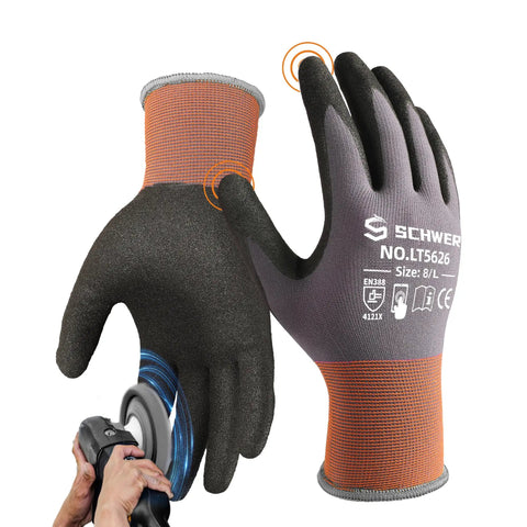 6 Pairs Sandy Nitrile Coated Safety Work Gloves Level 6 Abrasion Resistance, Heavy Duty Grip For Mechanic and Construction