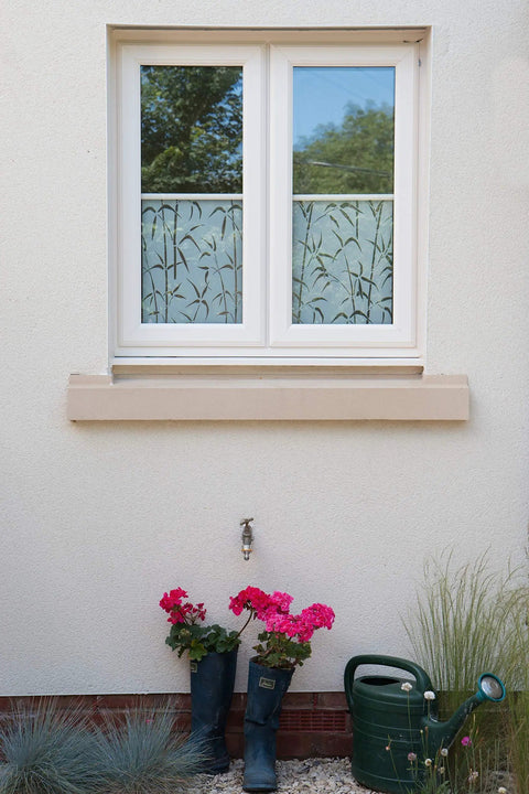 Privacy Window Film Bamboo Pattern Reusable Static Cling For Glass Surfaces Easy Peel And Reposition installed on window