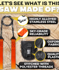 Go To Pocket Rope Saw For Trees, 25.5 Inch Folding Chain Saw With 11 Teeth, materials details, stainless steel, sky-grade reliability.