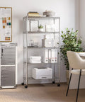 Five Tier Wire Shelving On Wheels With Adjustable Shelves In 1 Inch Increments And Leveling Feet, 30 In W X 14 In D, Chrome Plating, Plated Steel Storage Rack For Garage Or Kitchen Organization in office