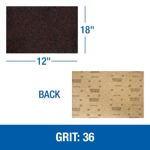 Silicon Carbide Floor Sanding Sheets 12x18 Inch 36 Grit 20 Pack showing front and back views.