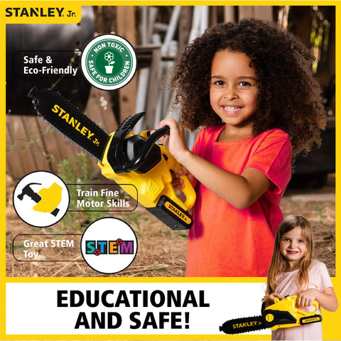 Child playing with Kids Battery Powered Deluxe Chainsaw Toy For Role Play Realistic Actions And Sounds With Safe Durable Build