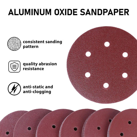 130 Piece Pro Grade 6 Inch Sanding Discs Set With 6 Hole Pattern Grit Range 40 To 2000 For Random Orbital Sander product image