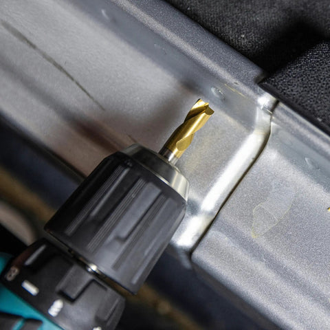 Shop-Ready Spot Weld Drill Bit Set 8mm And Five Sixteenth Inch Pro Grade High Speed Cobalt Steel With Titanium Coating in use