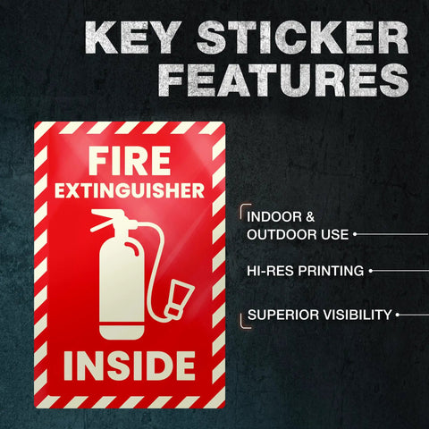 Image of a Fire Extinguisher Inside Sticker 4x6 Inch Reflective High Visibility Engineer Grade Vinyl Safety Label for walls, doors, cabinets.