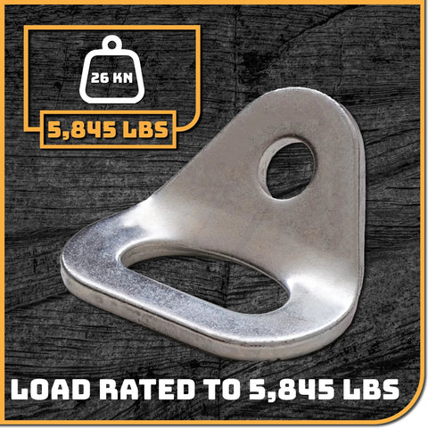 Heavy Duty 26kn Climbing Anchors Rated To 5845 Pounds Solid Steel Bolt Hangers close-up of steel anchor with load rating.
