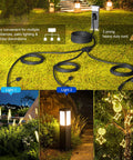 Outdoor Extension Cord Splitter With Triple Outlets, Weatherproof 40 Ft Total Length, shown with garden lights and decorations