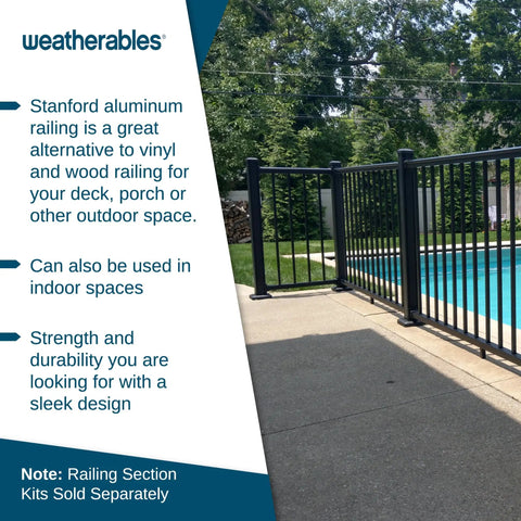 Aluminum Stanford Railing Post Kit, 2.5 In Square Posts, 45 In Height, Black Textured Powder Coat Finish, Durable Low Maintenance, Fits Stanford Railing Systems For Straight Runs And Stair Installations