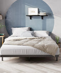 Heavy Duty Queen Bunkie Board And Thick Steel Frame Mattress Support in a modern bedroom setup with a cozy blanket.