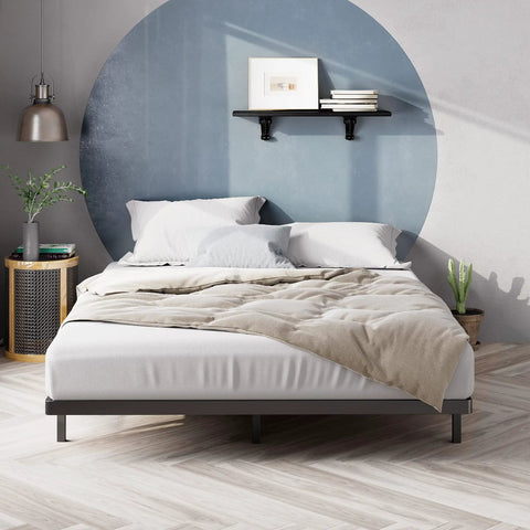 Heavy Duty Queen Bunkie Board And Thick Steel Frame Mattress Support in a modern bedroom setup with a cozy blanket.