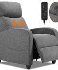 Ultra Comfy Massage Recliner Chair For Adults With Adjustable 90 to 160 Degree Recline, remote control, grey fabric