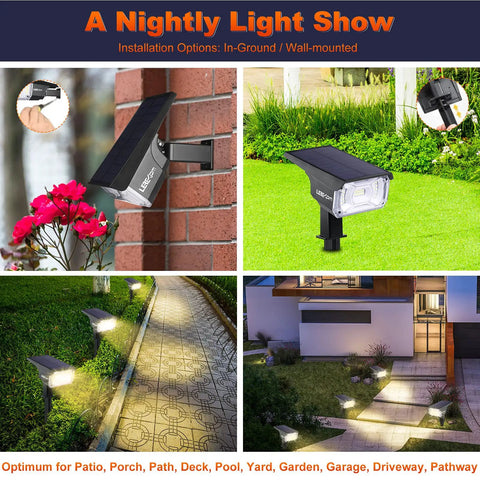 A nightly light show with 40 LED Solar Landscape Spotlights, IP65 Waterproof, in-ground or wall-mounted for outdoor yard lighting