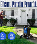 Person using Beast Electric Pressure Washer With 2500 Max PSI And 1.76 GPM Anti Tip Tech to clean a house exterior