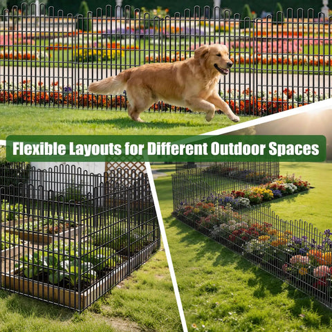No Dig 10 Panel Decorative Garden Fence Set, Rustproof Iron Wire Panels, 33 Inch High By 23.6 Foot Long Animal Barrier For Yard