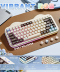 Killer 75 Percent Wireless Mechanical Keyboard With Cute Cake Theme And Compact Layout Featuring Smooth Choco And Candy Switches For A Sweet Gaming Setup And Dope Desk Vibes on a brown mat with vibrant RGB lighting.