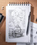 Metal Mechanical Drafting Pencil Set For Sketching And Drawing with ship sketch on notebook and art supplies