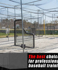 Heavy Duty Baseball Batting Cage Net For Backyard Practice With Baseball Cricket Golf Softball Hitting Portable Pitching Cage Barrier Net Netting Only Frame Not Included 35x10x10 Feet shown in a sports field setup.