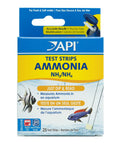 Box of Ammonia Test Strips for Freshwater and Saltwater Tanks, 25-test box with color chart and fish illustrations.