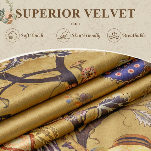 Floral Velvet Curtains 96 Inches Long With Bright Yellow Vintage French Country Print close-up showing fabric detail