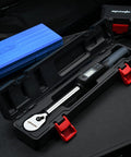 Half Inch Digital Torque Wrench With Rotating Display For Precise Fastening, 19.9 To 154.8 Lb Ft Range, Four Percent Accuracy, Beep Alerts When Target Reached, Easy Unit Conversions Between Lb Ft Nm Kg, Half Inch Drive, Made In Taiwan, in case
