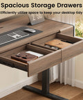 ModernMate Electric Standing Desk With Storage Drawers, showing spacious drawers with organization for office supplies.
