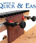 Master Dovetail Jig System With Two Anodized Aluminum Tracks and Clamps showing quick setup on wooden board