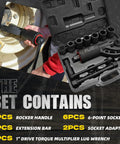 Heavy Duty Torque Multiplier Wrench Set With 24mm To 38mm Cr-V Sockets, 4800 Nm Max Torque, shown with case and accessories