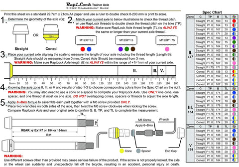 Measurement guide for Through Axle Trainer 147 For Roaddisc Rear Wheel Set With M12 1.0 1.5 1.75 Variants.