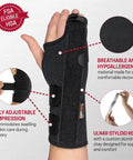 Boxer Fracture Splint Hand Brace With Finger Support showing adjustable black right hand wrist support for metacarpal fracture