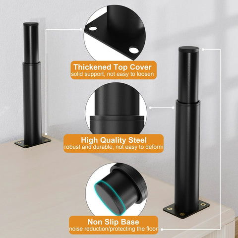 Solid As A Rock Adjustable Metal Furniture Legs Set Of Four For Beds Sofas And Dressers With quick height adjust showing thickened top cover and non-slip base.