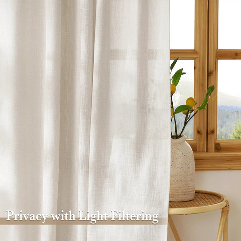 Semi Sheer Linen Curtains 52 Inch Wide By 90 Inch Long For Bedroom And Living Room, Privacy Protecting Light Diffusing Drape