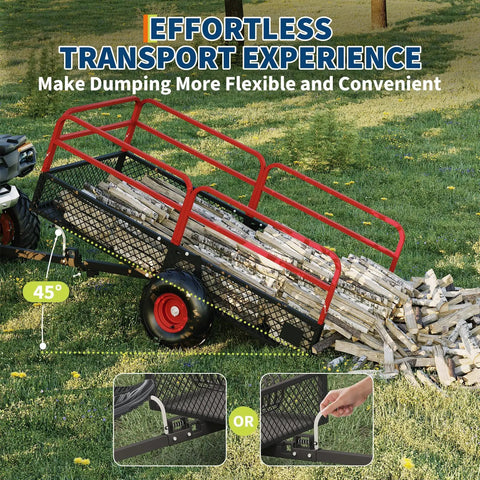 Heavy Duty ATV UTV Trailer Dump Cart Tow Behind With 1600 Lbs Capacity and 22 Cubic Feet Yard Garden Trailer dumping firewood