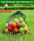 40 Pack Foam Golf Practice Balls With Realistic Feel For Indoor And Outdoor Training in mesh drawstring bag on grass
