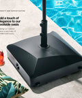 Beefy Mobile Umbrella Stand With Wheels And Locks Fillable Base Holds 125 Lbs Windproof Outdoor Pole Holder Poolside View Black