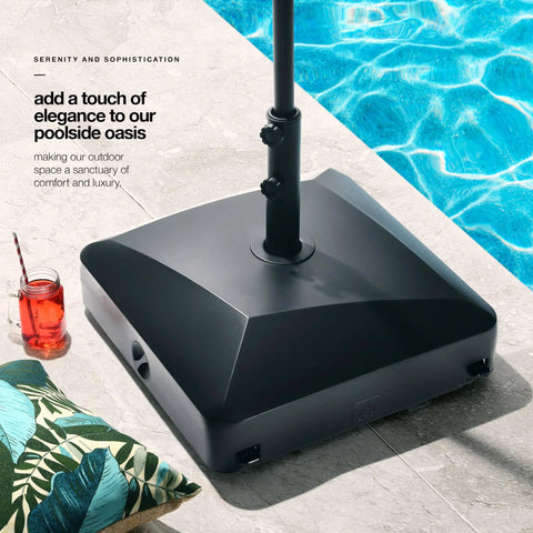 Beefy Mobile Umbrella Stand With Wheels And Locks Fillable Base Holds 125 Lbs Windproof Outdoor Pole Holder Poolside View Black