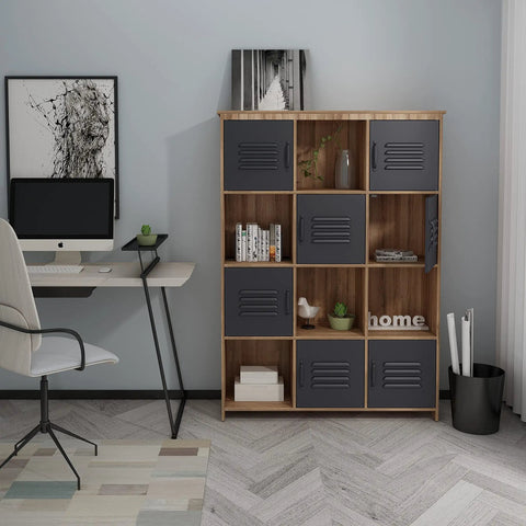 Premium Twelve Cube Wood Bookcase With Six Metal Doors Rock Solid Storage Cabinet Built Damn Tough for Home Office and Living Room