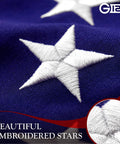 Close-up of embroidered star on Heavy Duty 3x5 Foot American Flag Built To Last For Outdoor High Winds From 200GSM Spun Polyester