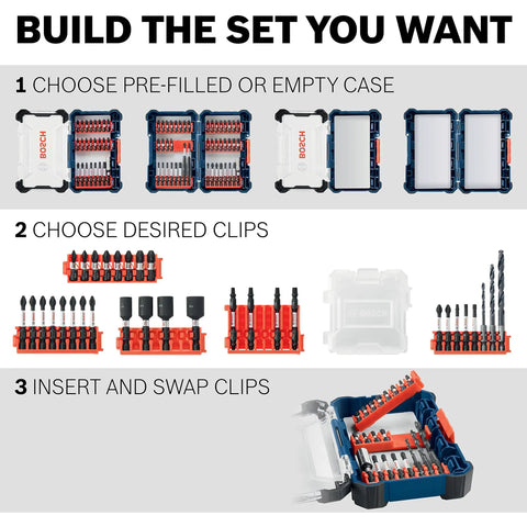 Build process for 8-Piece 2 Inch Torx Impact Bit Set With Clip For Custom Case System showing case and clip options.