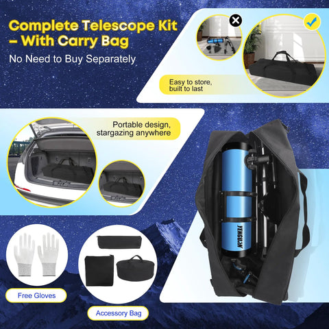 Sweet 150mm Newtonian Reflector Telescope Kit For Adults And Beginners With 160x Magnification Carry Bag in blue