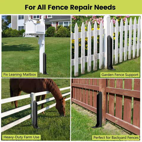 Heavy Duty Fence Post Repair Kit with Steel Ground Spike Anchors used for mailbox and garden fence support, no-dig installation