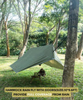 Camping Hammock With Net And Rain Fly Portable Lightweight Outdoor Hammock Tent Kit With 20 Ft Tree Straps and Rain Fly setup in forest